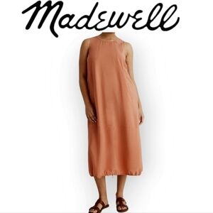 Madewell oversized sleeveless classic coral lyocell bubble-hem midi dress XS EUC
